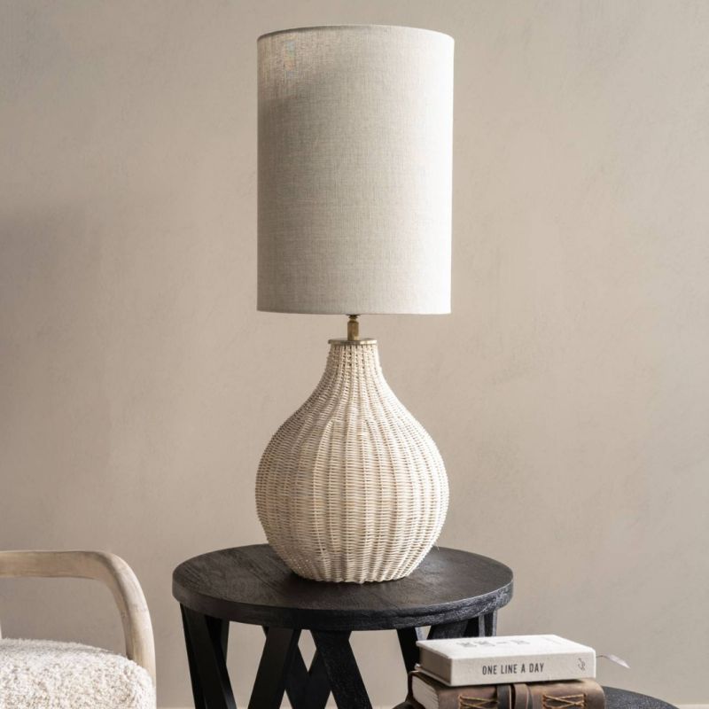 Rattan side lamp base with a rounded silhouette, large size