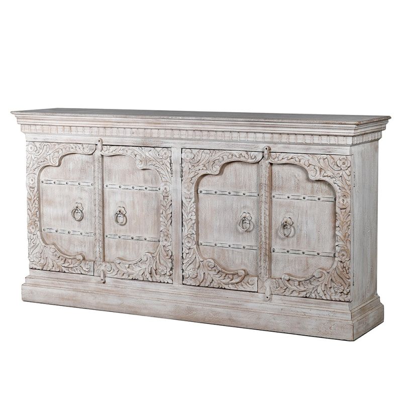 Elegant washed wood carved sideboard