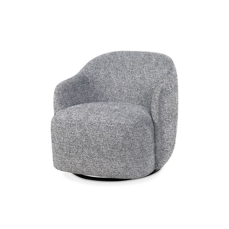 A stylish swivel chair by Liang & Eimil with a gorgeous grey upholstery and black base