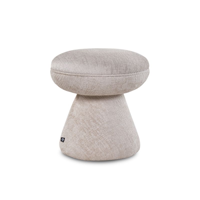 A contemporary stool by Liang & Eimil with a timeless taupe upholstery
