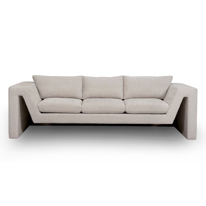 A shapely sofa with a stylish taupe upholstery