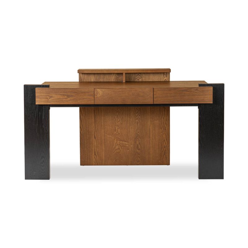 Blocky modern style desk in warm wood brown