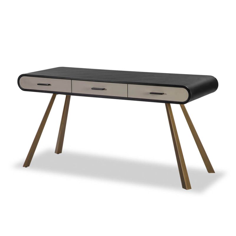 Modern desk with vegan leather drawers and tapered legs