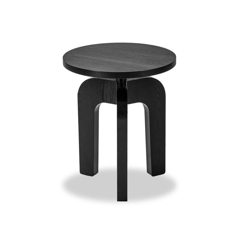 Black and timeless round-topped side table with three legs and scandi silhouette