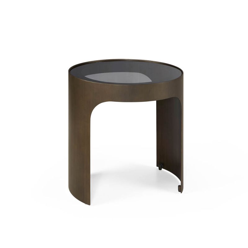 Bronze-edged side table with smoked glass round top