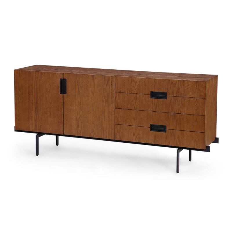 Striking mid-century inspired sideboard with four drawers and two cupboards