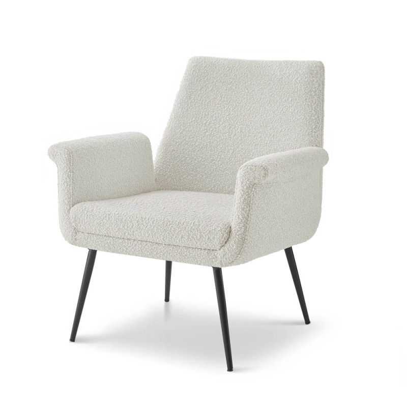 Off-white boucle armchair with rolled-over arm rests
