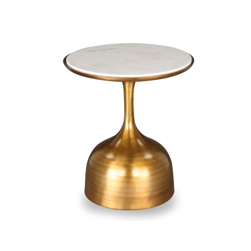 Hourglass-like base side table with gold base and white marble side table