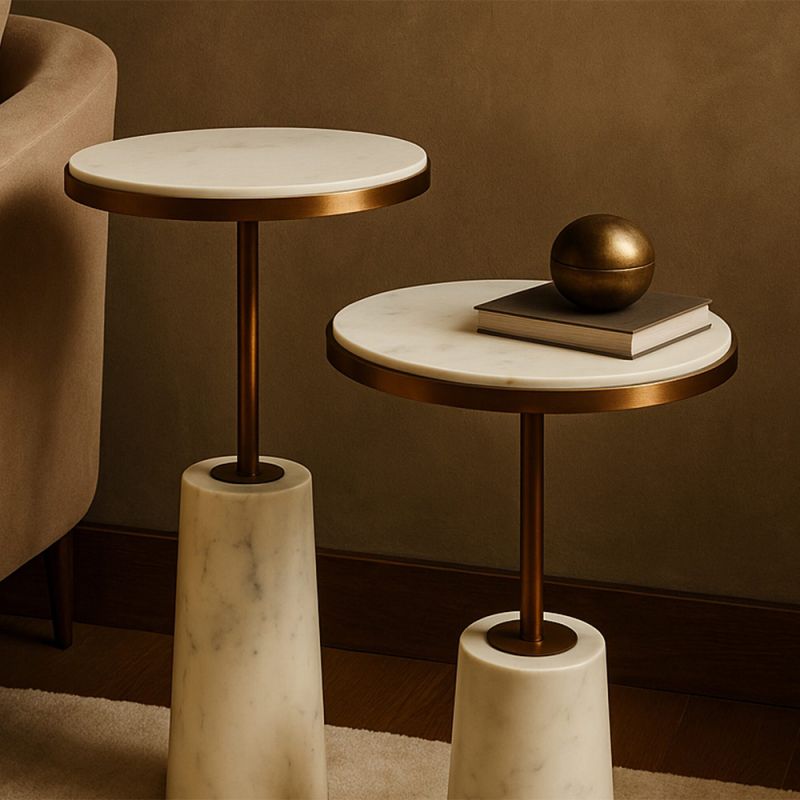 Notto Side Table - White Marble & Antique Bronze - Set of 2