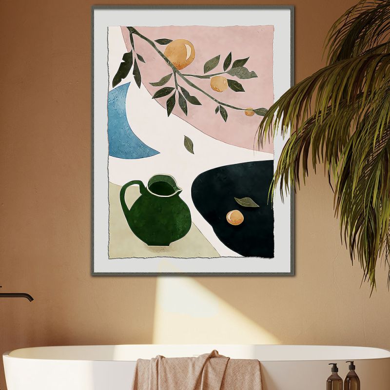 Mediterranean-style print with watercolour fruit and table setting