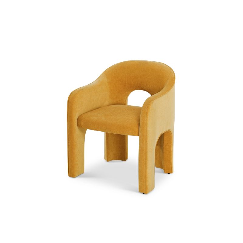 Arched dining chair completely upholstered in divine mustard coloured fabric