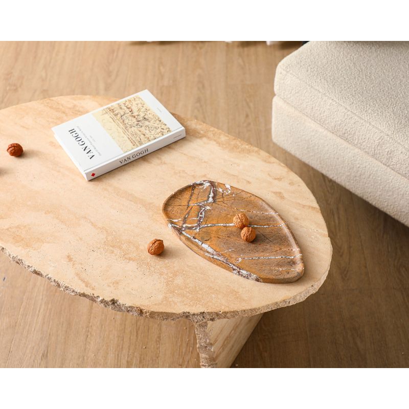 Brown marble dish centrepiece with flat oval shape
