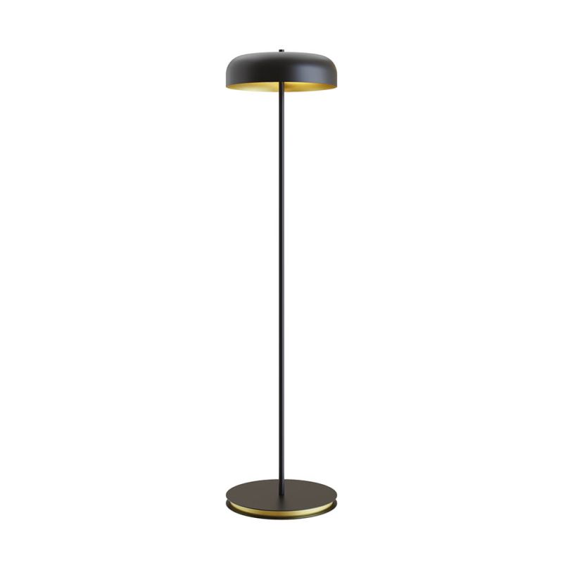 Industrial-inspired lamp with matte black base and brass detail