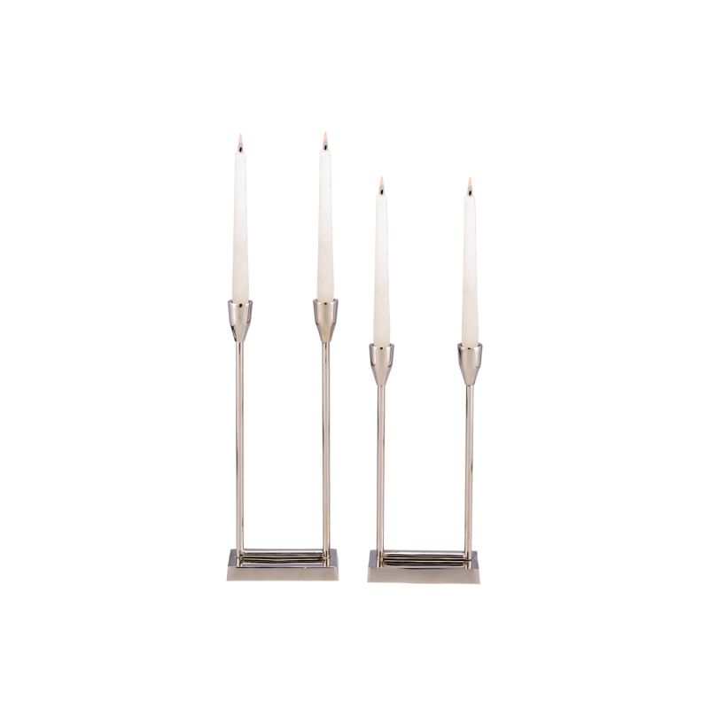 Set of two sleek nickel finish candle holders
