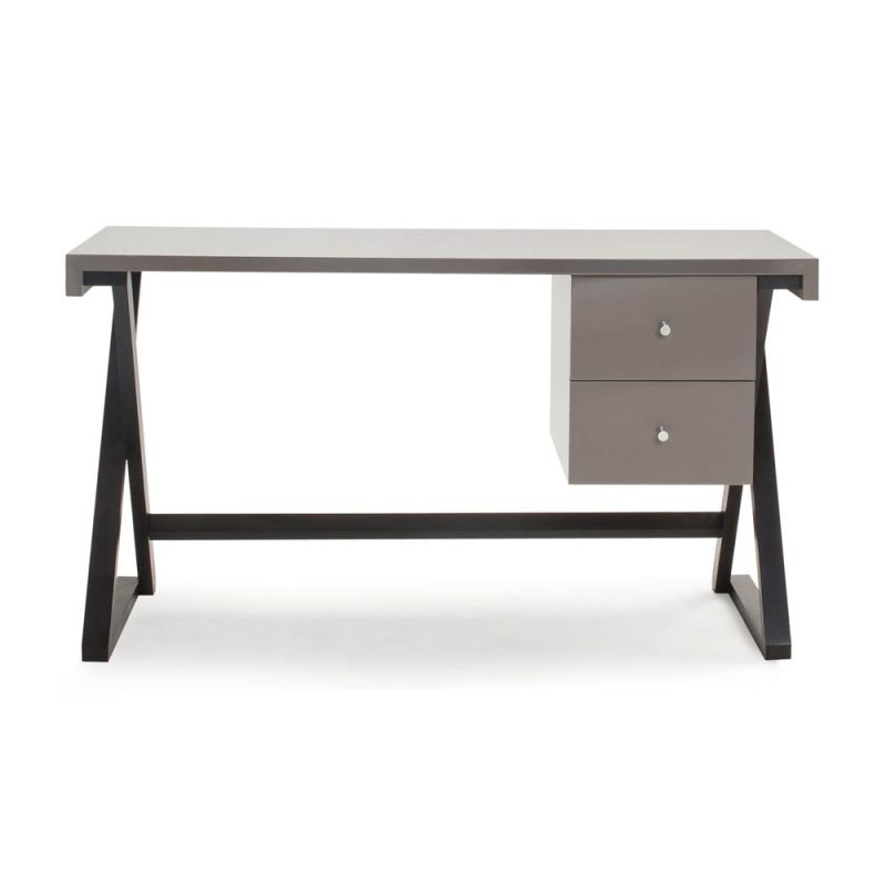 Wooden industrial-style desk with with taupe top in gorgeous high-gloss