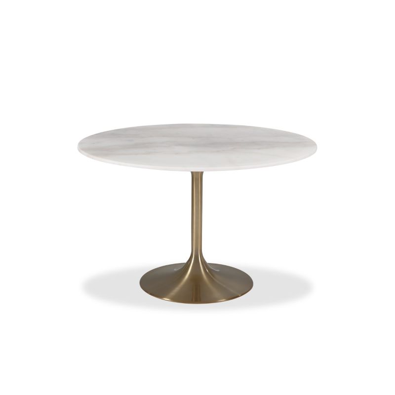 White marble dining table with brass base