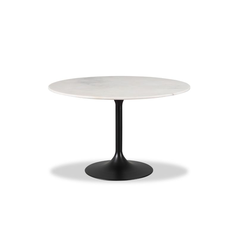 White marble dining table with black metal base