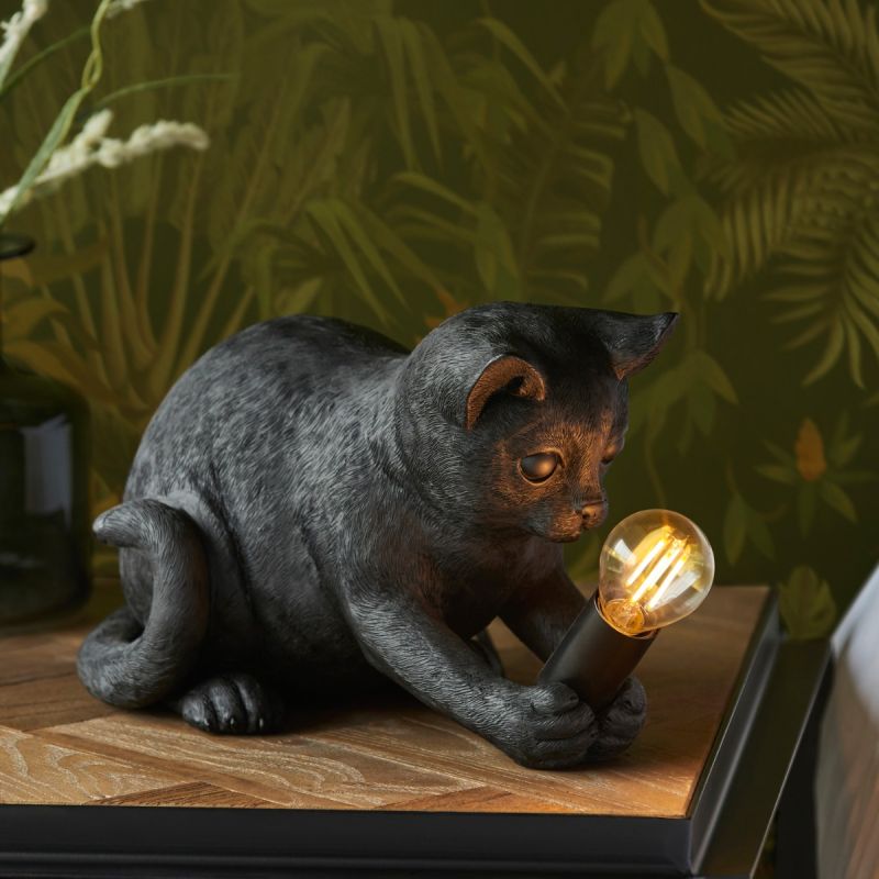 Black steel kitten table lamp