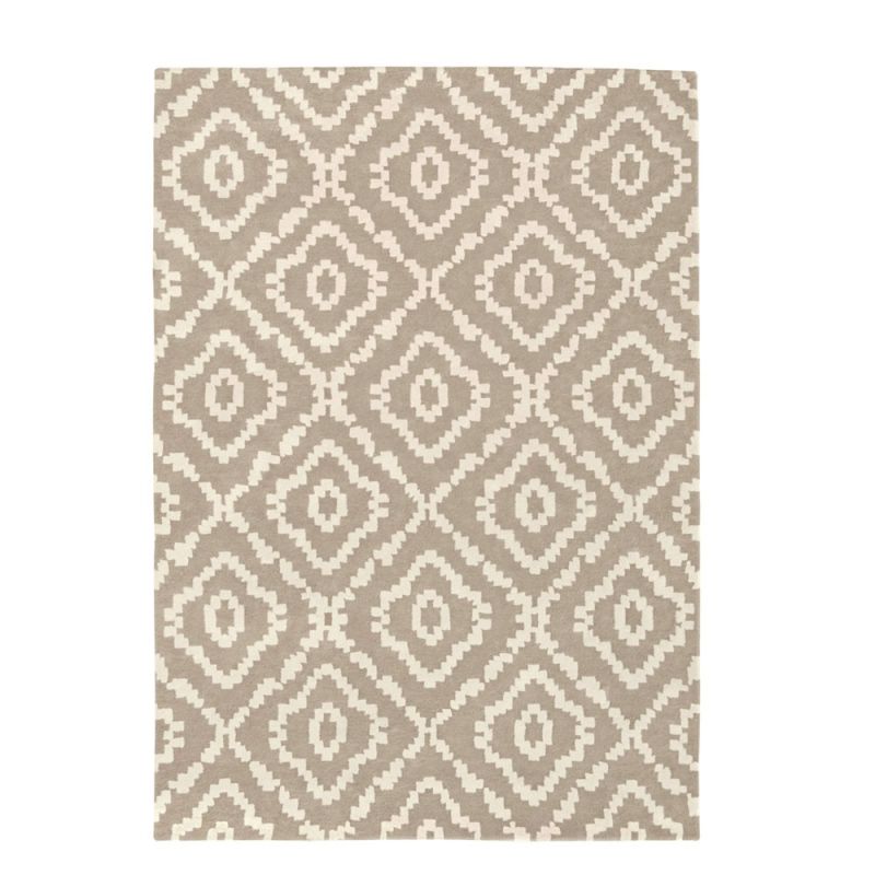 Woven folk design chenille yarn rug in a linen tone
