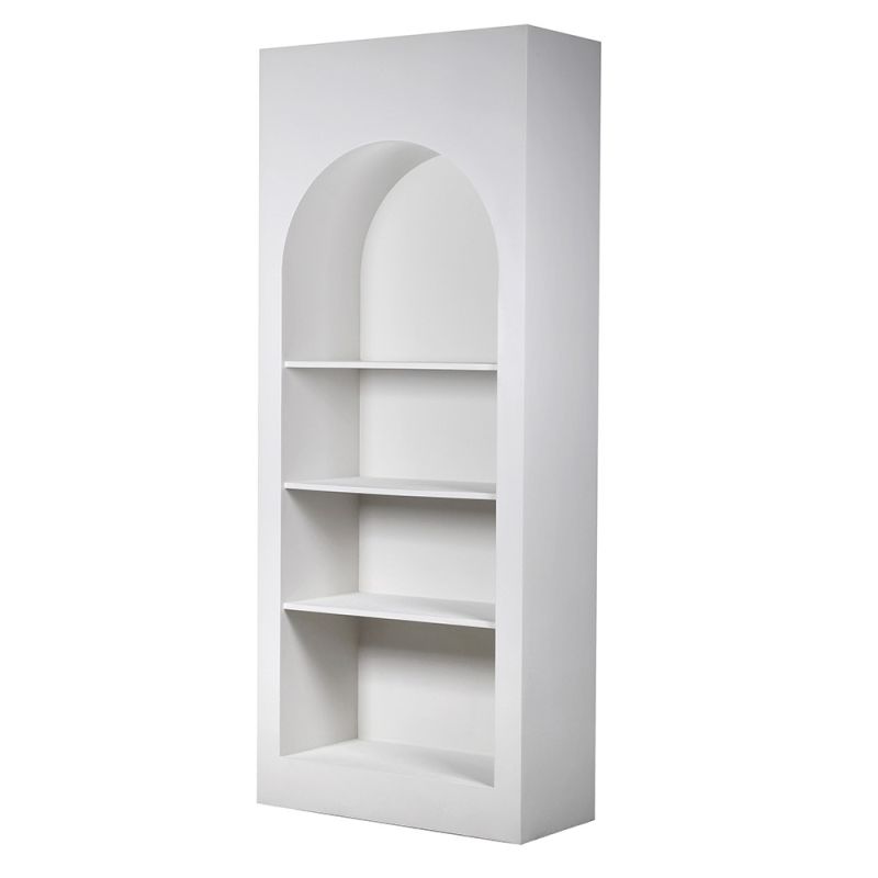 White display cabinet with three shelves and arched detail