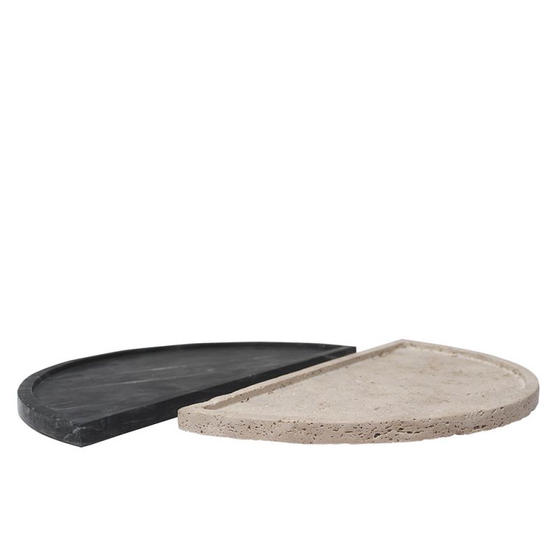 Black marble and beige travertine tray decor