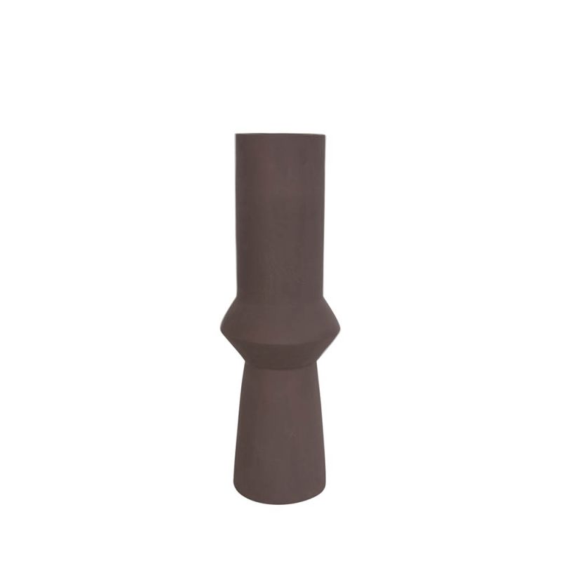 contemporary matte brown tall vase with geometric detail