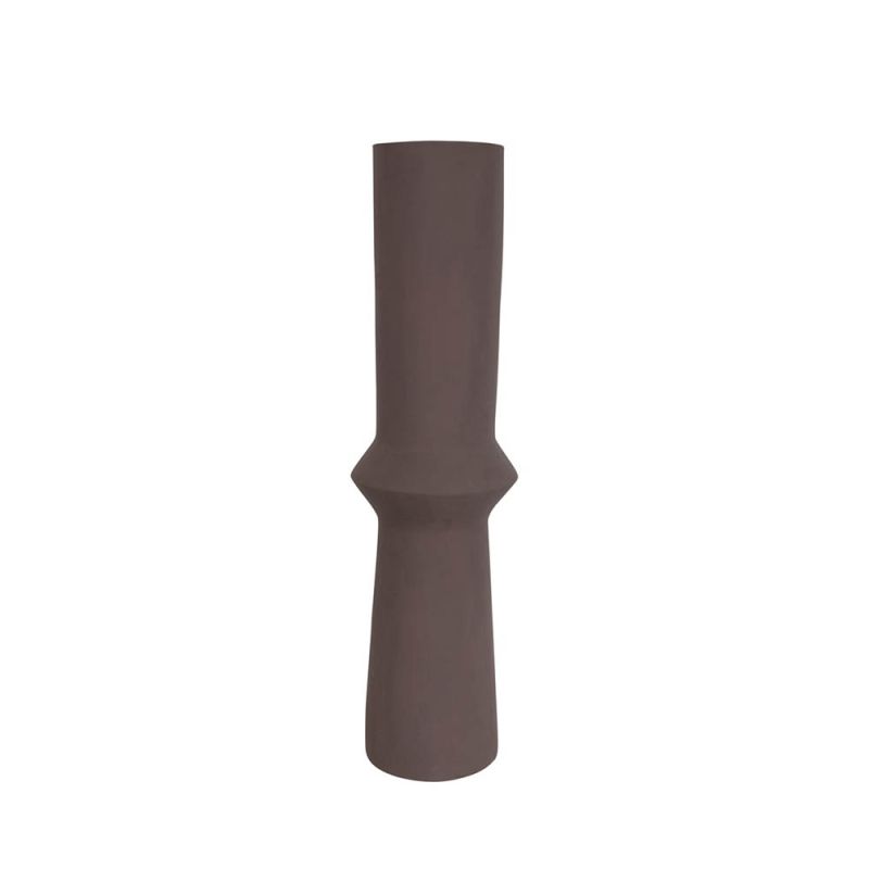 contemporary matte brown tall vase with geometric detail