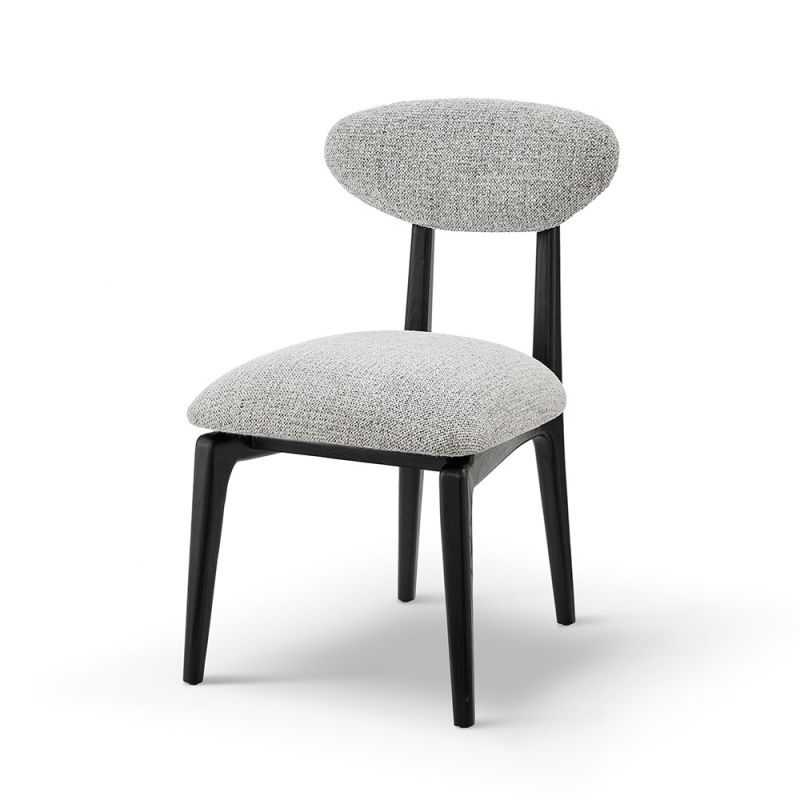 A statement dining chair with a gorgeous grey upholstery