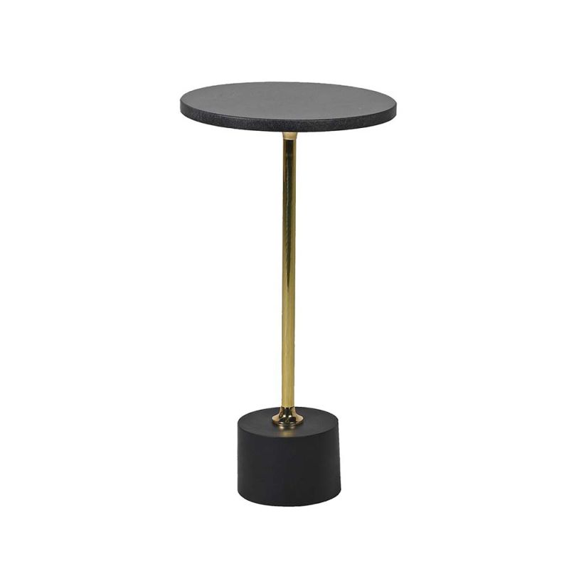 A simplistic but elegant side table crafted from black marble and brass