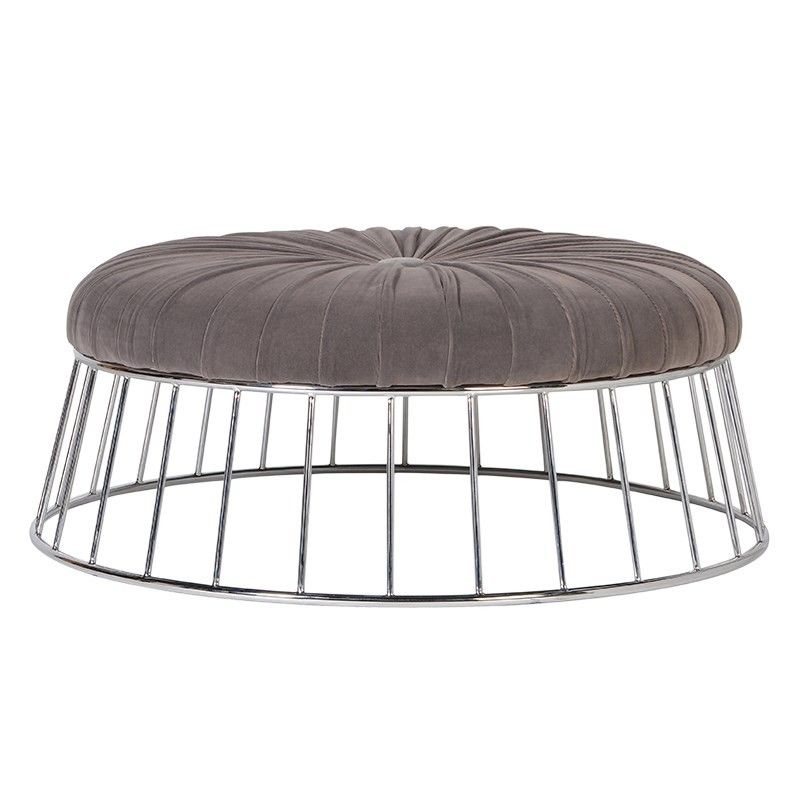 Pleated mouse grey velvet ottoman