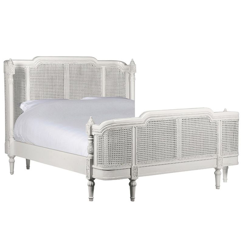 Kingsize White Rattan French-style Bed 