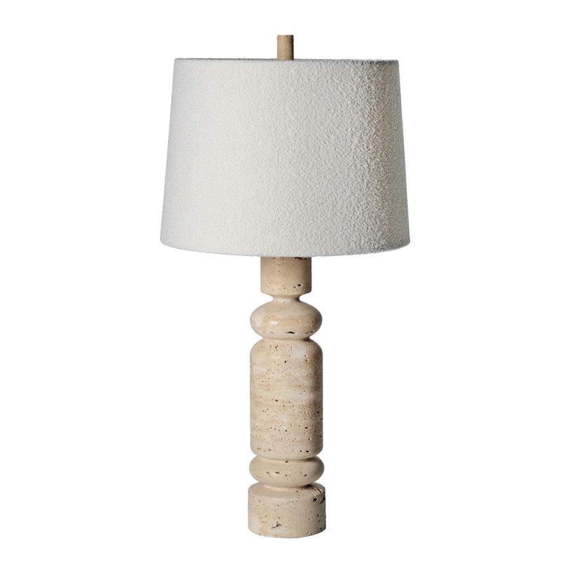 Elegant side lamp with carved travertine base.