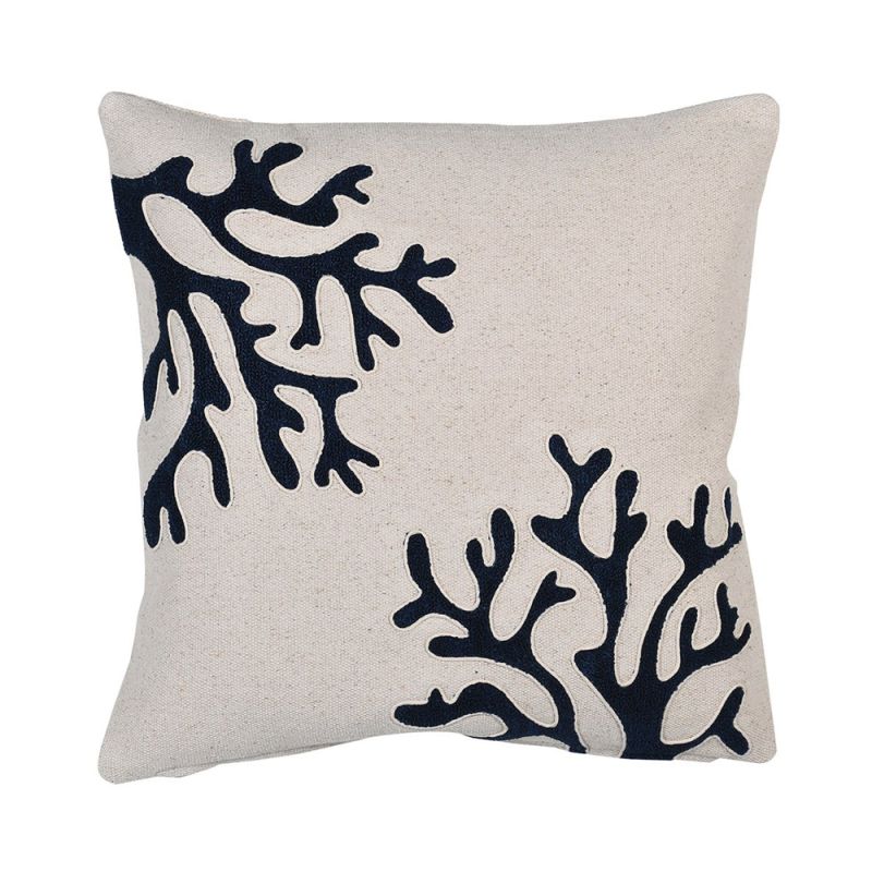 A luxurious dark blue and natural 45 x 45 cm cushion 