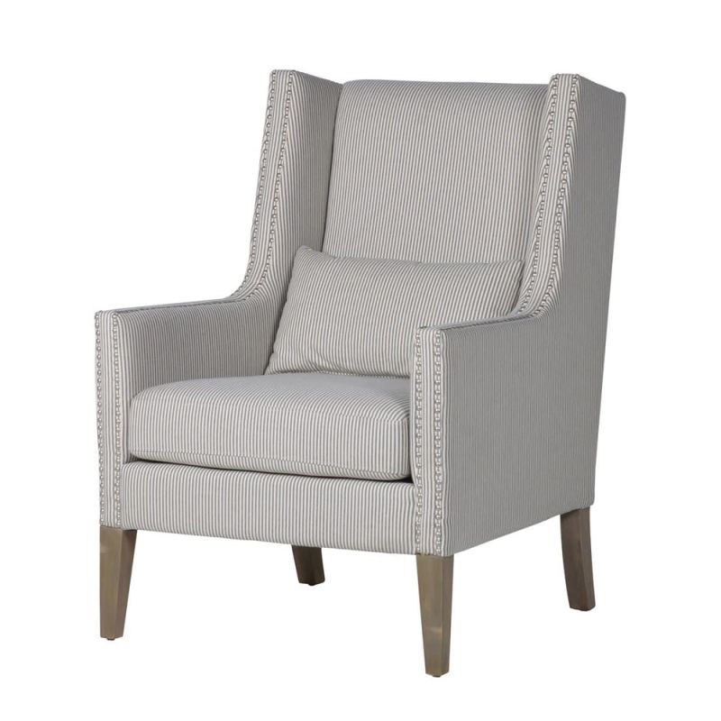 Contemporary silver striped studded armchair