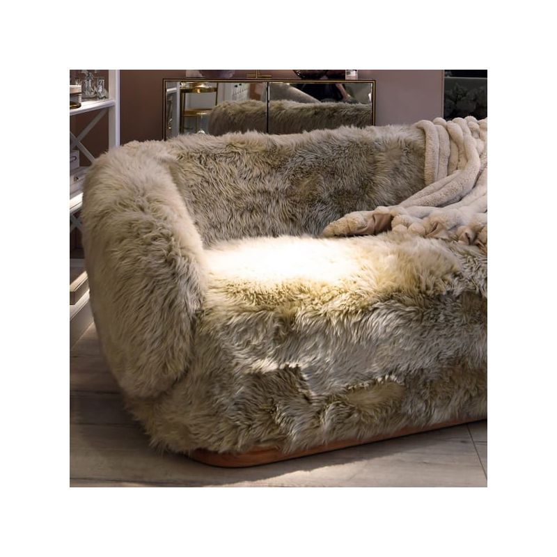 Three seater sheepskin sofa with light brown fluff