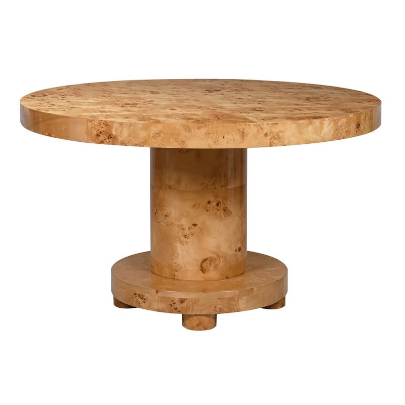 Circular dining table in smooth burl wood finish