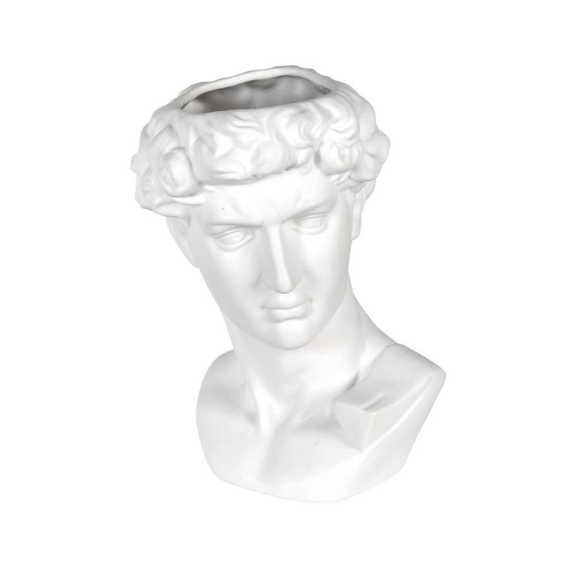 An ancient Greek-inspired white ceramic male bust vase