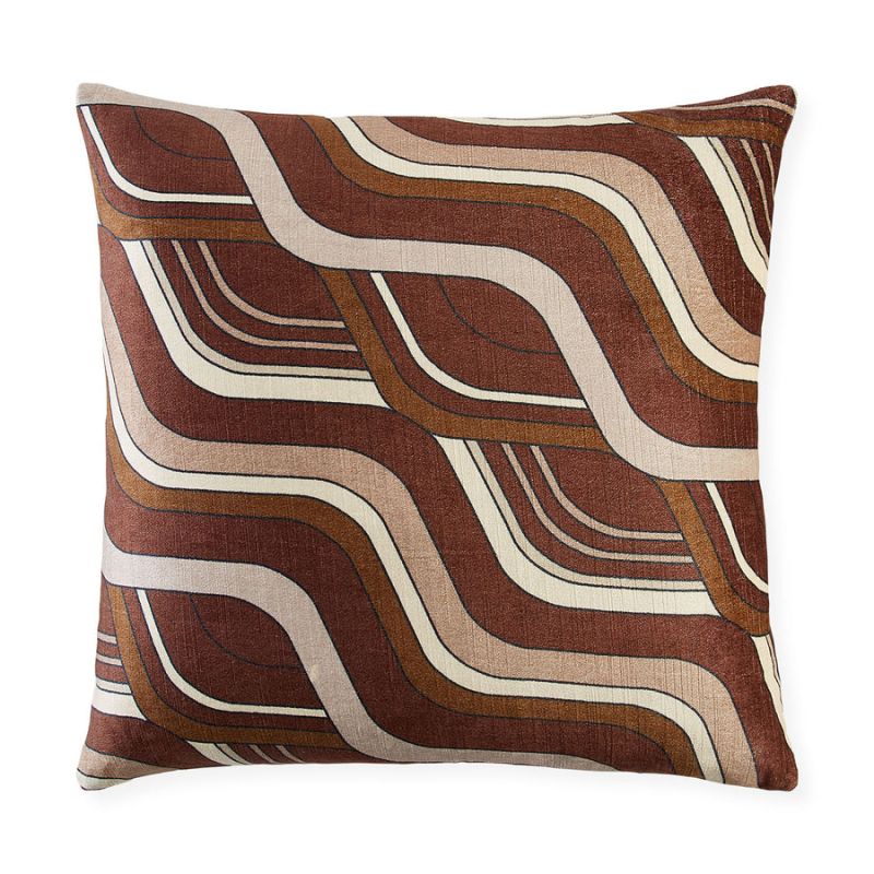 Cushion with shades of brown abstract wave artwork