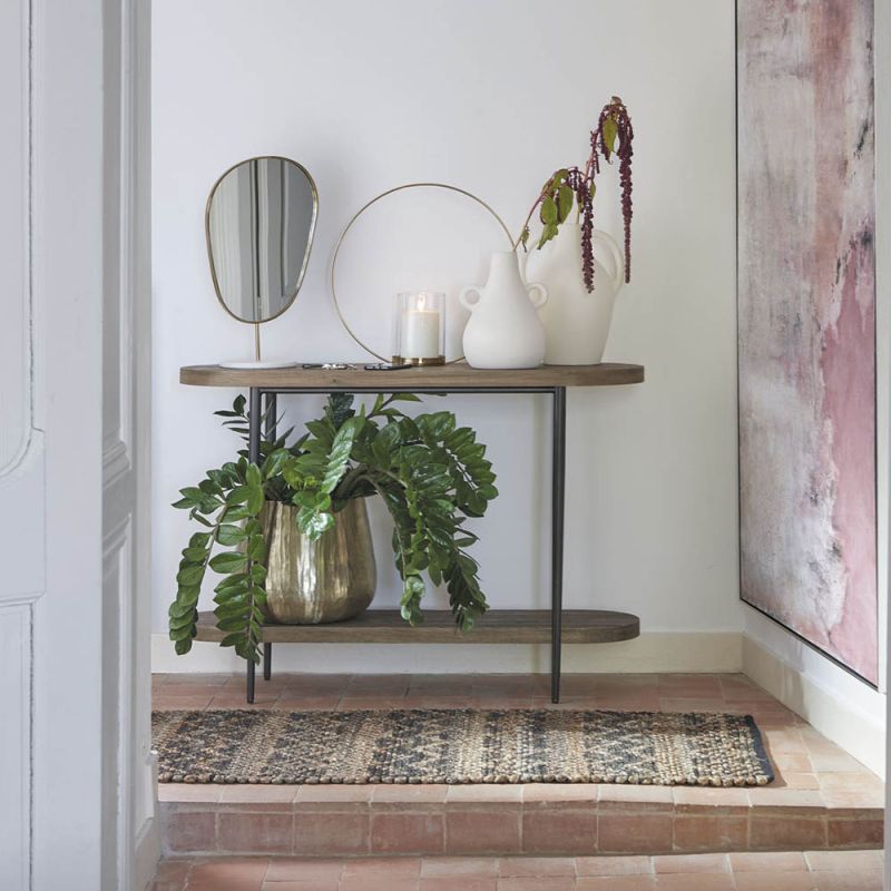 Organic shaped table mirror with vintage gold frame and marble base