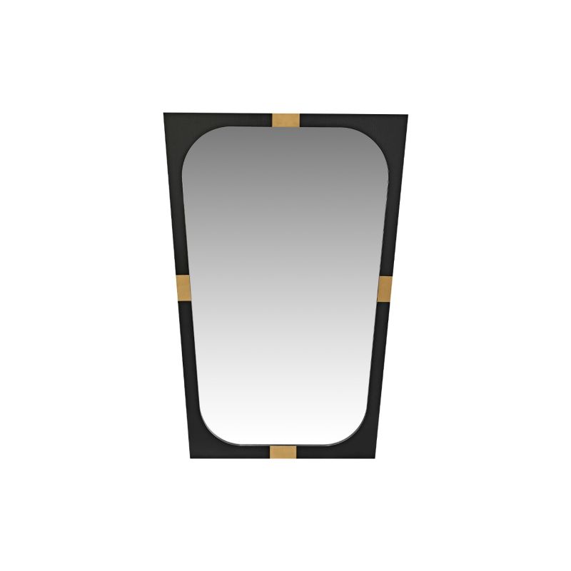 Large oblong mirror with rectangular frame and brass accents