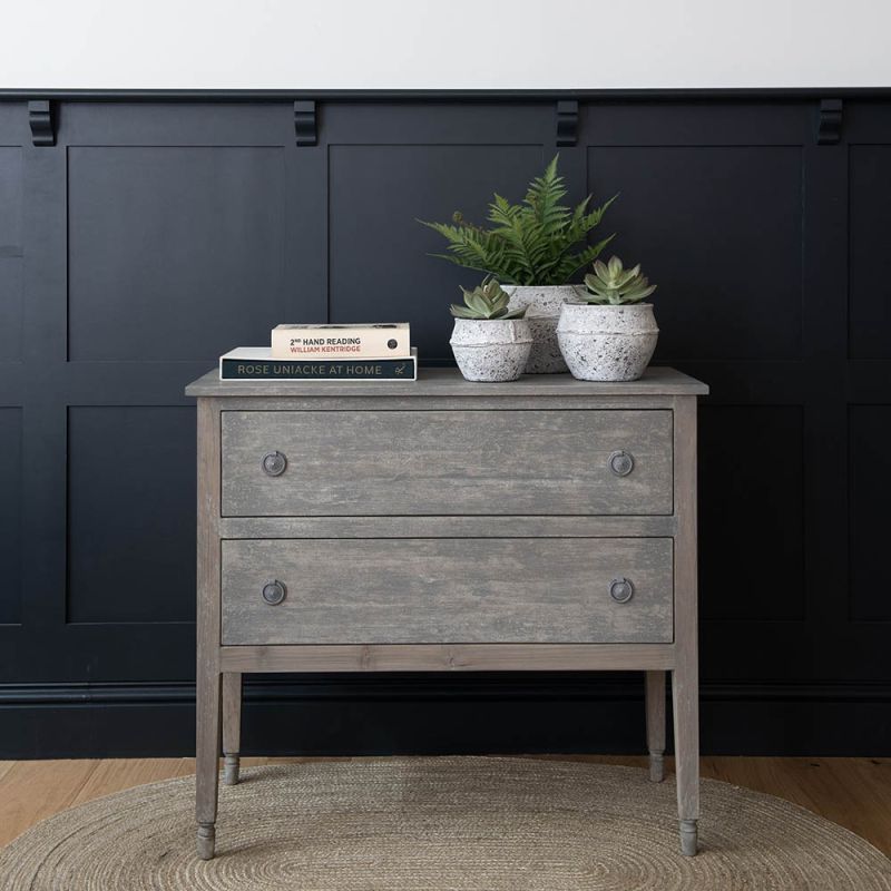 Rustic, shabby chic grey washed chest with two drawers