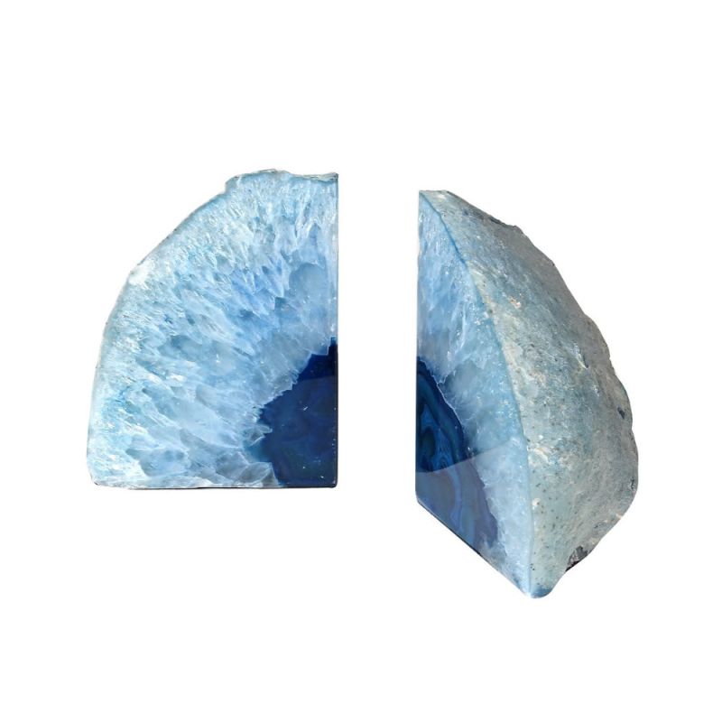 Crystal blue agate pair of bookends