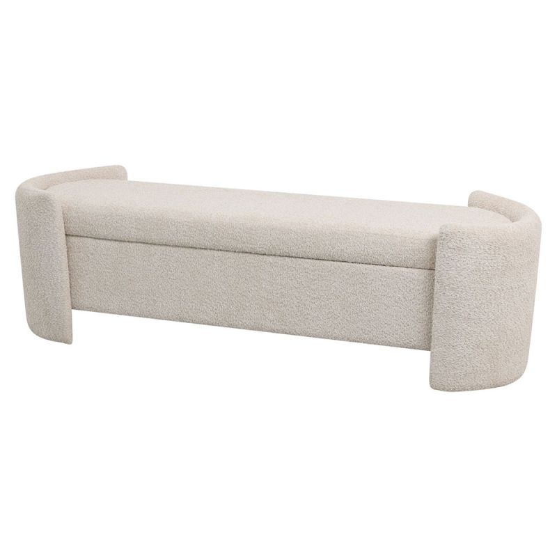Cream boucle bench with additional storage