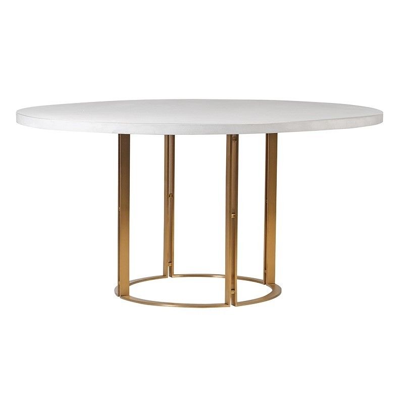 Circular white concrete dining table