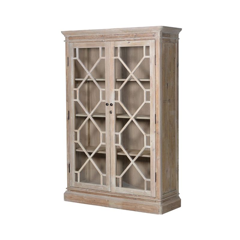 large wooden two-door bookcase cabinet