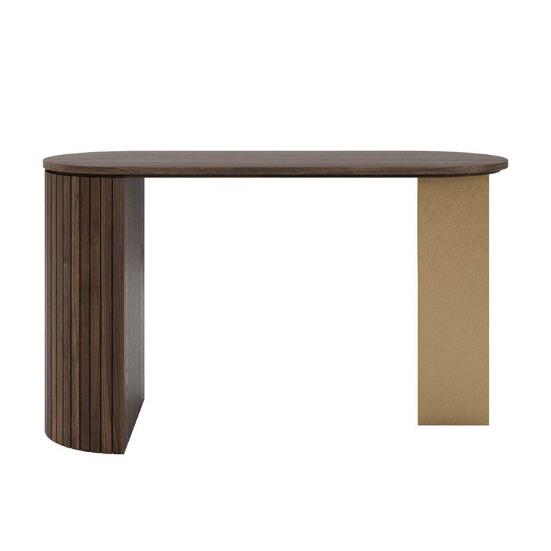 Ribbed wood texture with brass detail desk