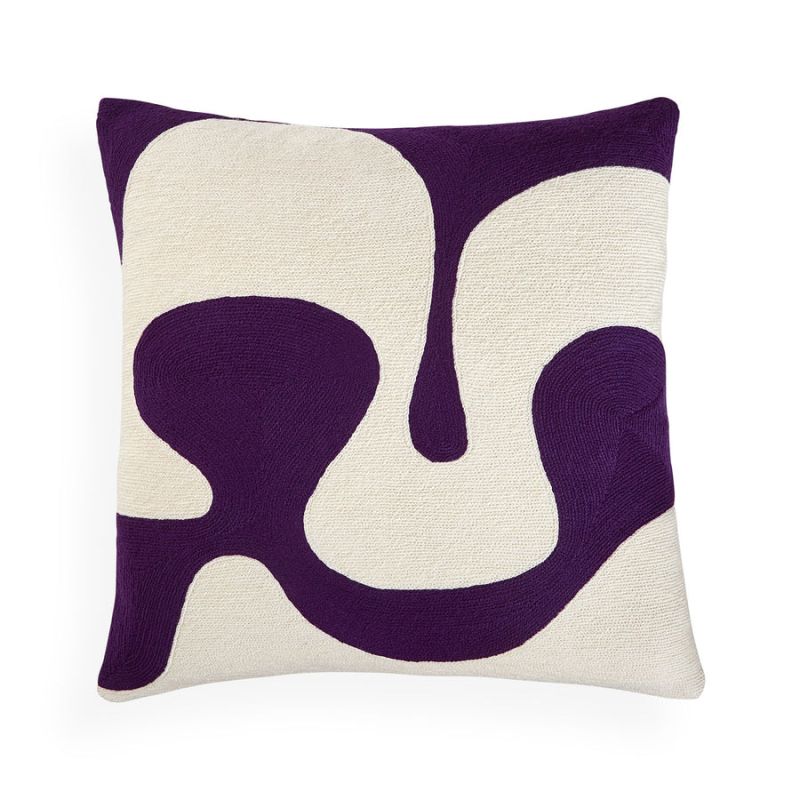 Square cushion with purple abstract artwork