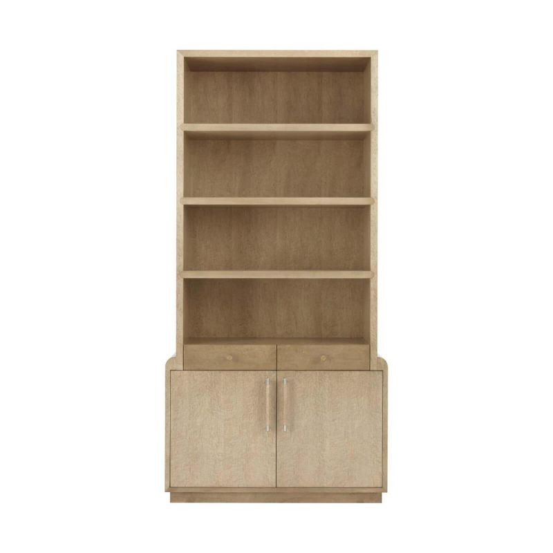 Bookcase with four shelves, two small drawers and a bottom cabinet