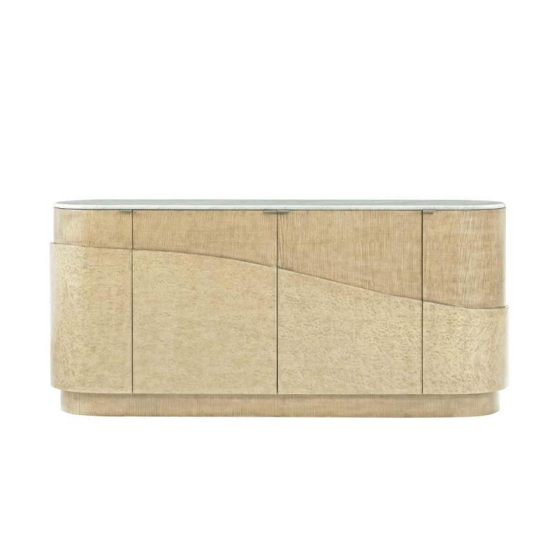 Wooden sideboard with textured wave finish and four cupboard doors