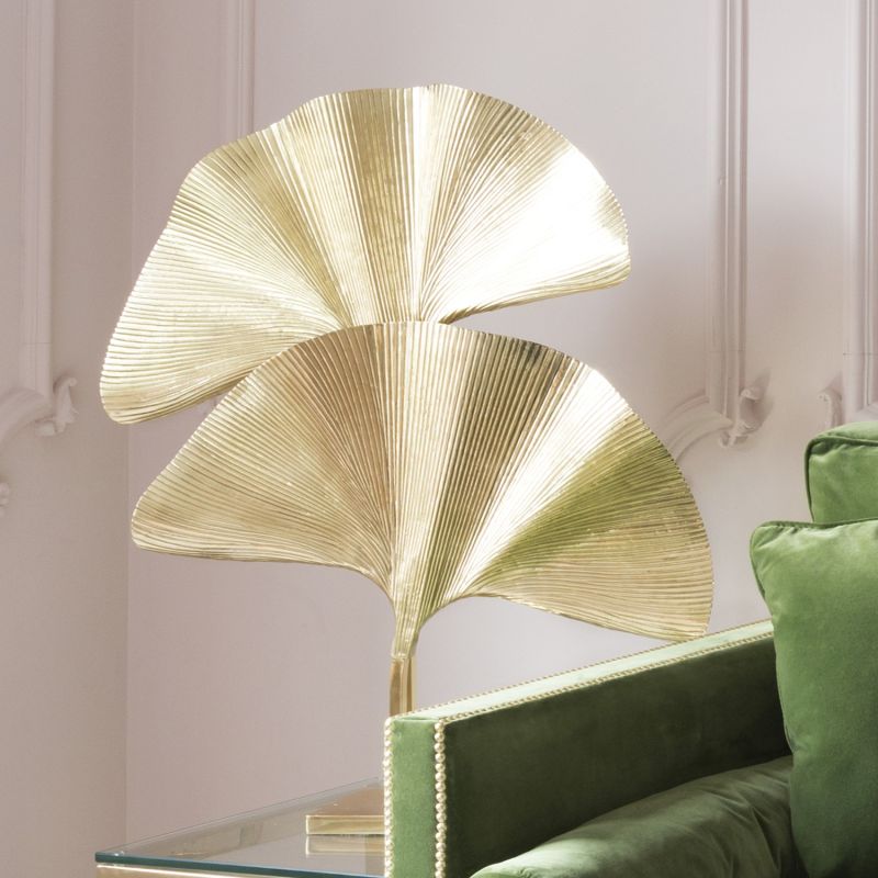 Gold, double palm leaf table lamp 